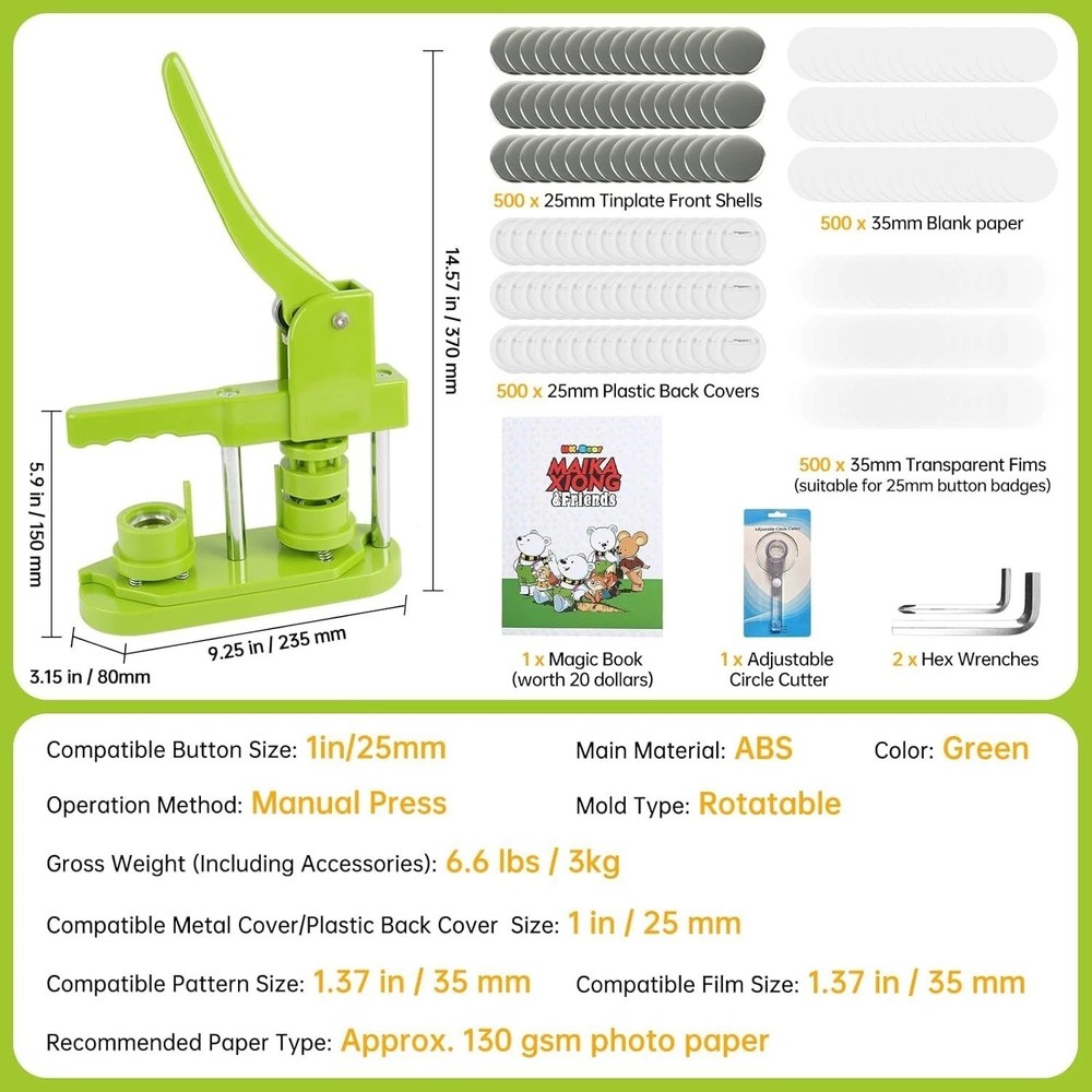 25mm DIY Button Maker Kit: Complete Badge Machine with 500 Supplies & Magic Book