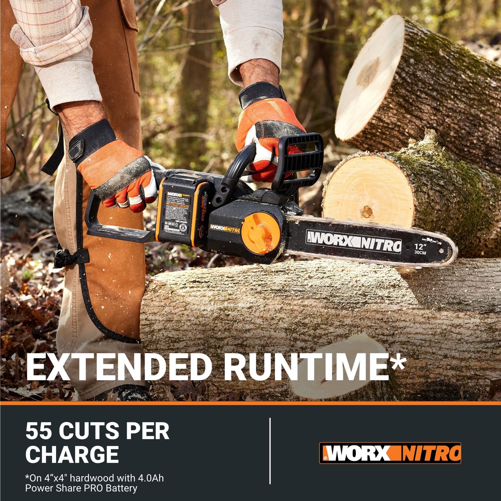 Worx Nitro 20V Brushless 12" Cordless Chainsaw (WG350-SU)
