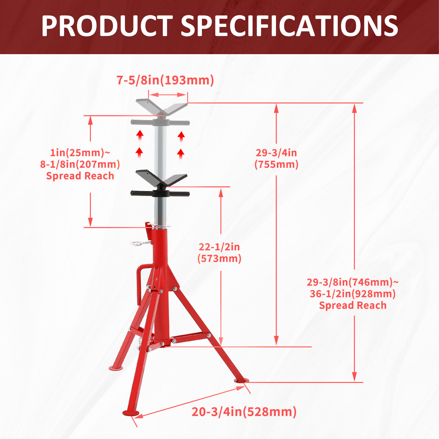 2500Lb Steel V-Head Pipe Stand Folding Tripod Pipe Jack Stand Height Pipe