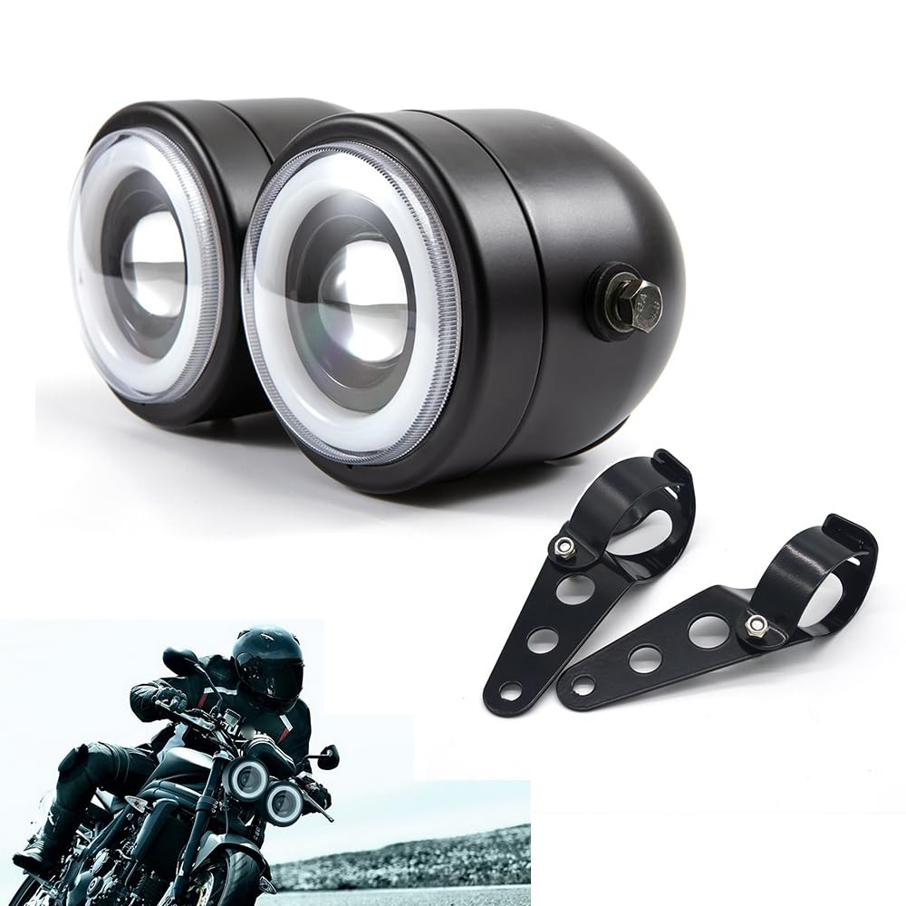 Motorcycle Headlight Assembly LED Double Front Head light with Mounting Brack...