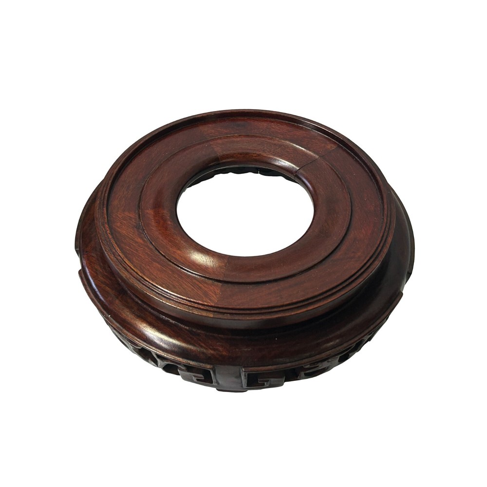 7.25" Brown Wood Round Dragon Pattern Display Stand Riser st1037