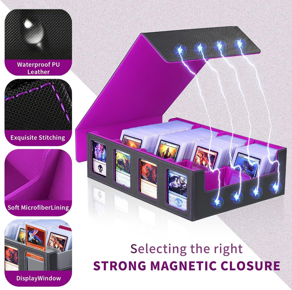 Trading Card Storage Box with Commander Display 4 Row Deck Case-Removable Lid,24