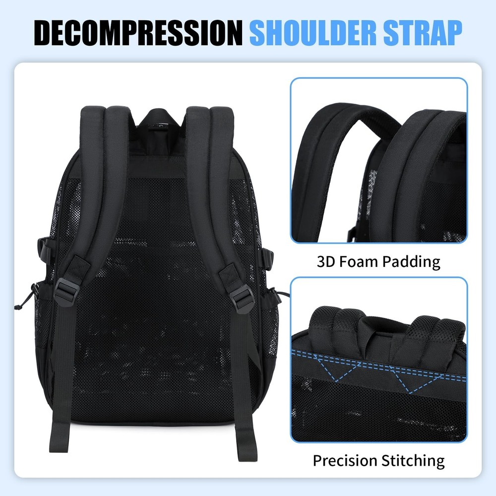 See Through Mesh Backpack for School, Lightweight Net Bookbag with Elastic Ro...