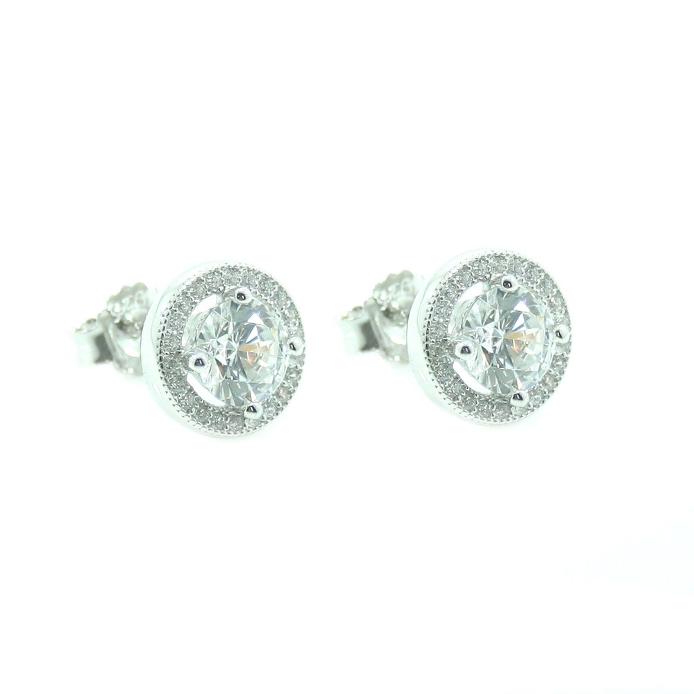 Sterling Silver C/Z Micro Pave Set Round  Earrings