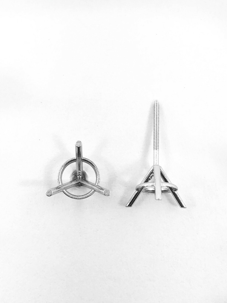 950 Platinum Stud Earring Finding Mounting Setting Round 3-Prong Martini Screw