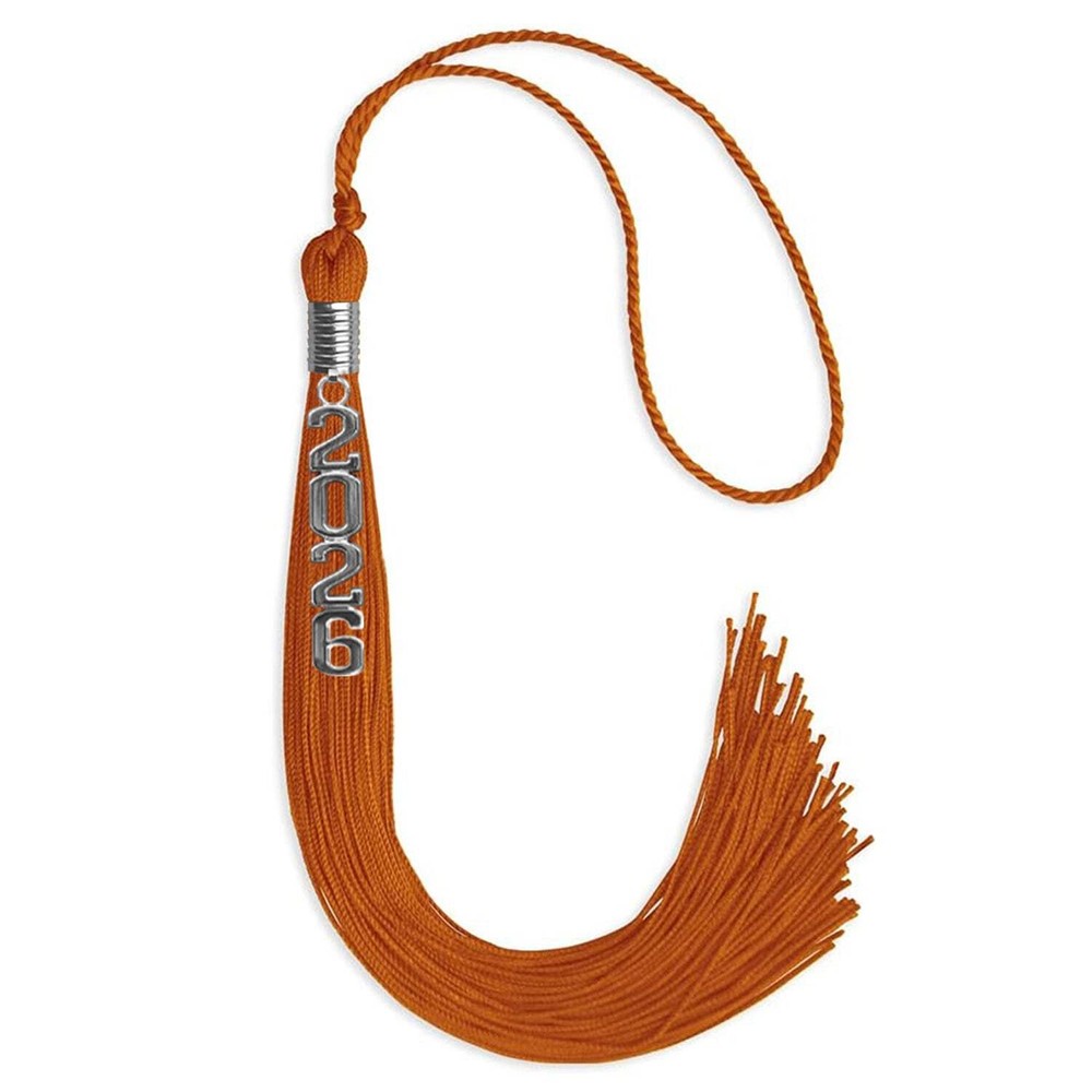 Endea Graduation Orange Tassel With Silver Stacked Date Drop