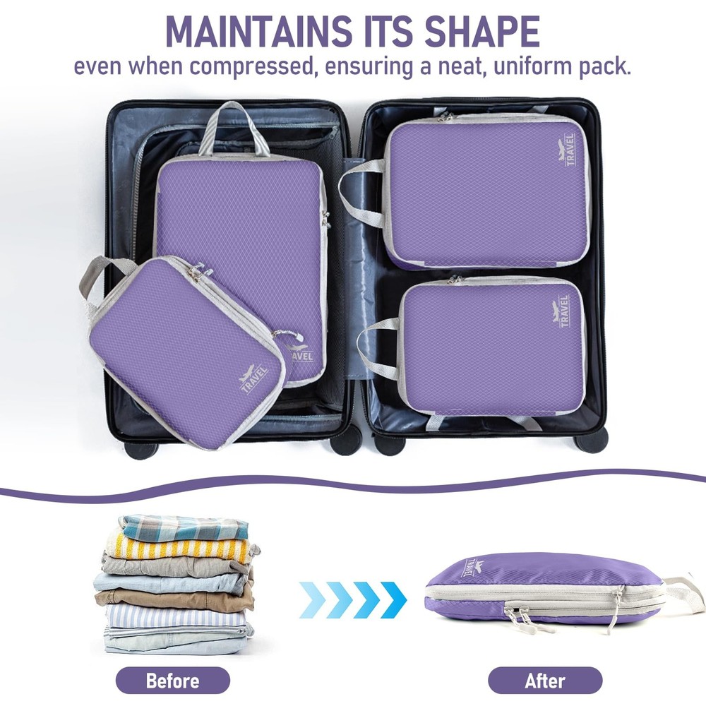 4 Set Compression Packing Cubes, Suitcase Organizer, Lightweight Travel Essen...