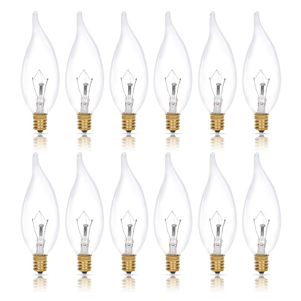 Simba Lighting Candelabra Flame Tip Clear CA10 40W E12 Base (12 Pack) Decorat...