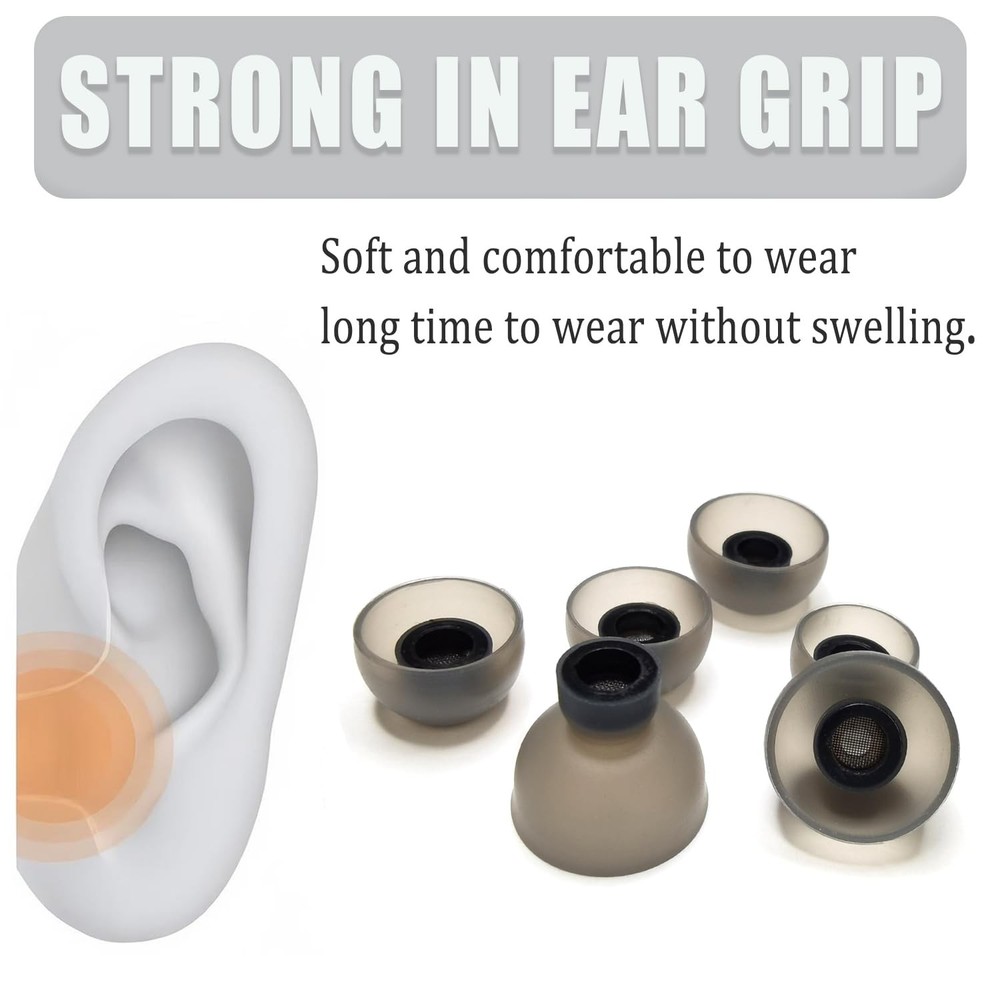 Soft Silicone Earbuds Tips(Fine Mesh)-Universal Small/Medium/Large, Black