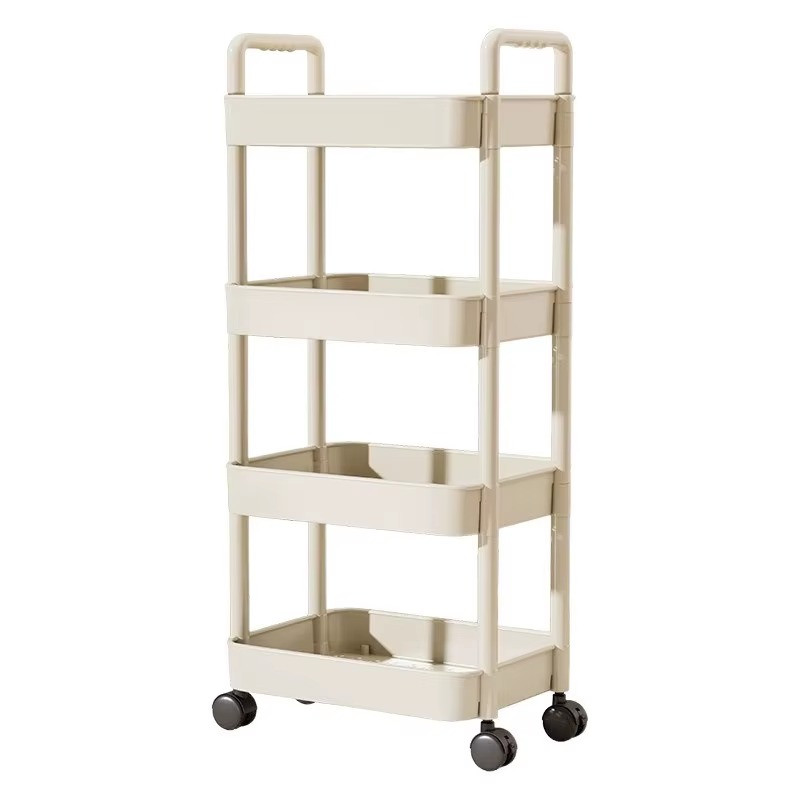 Trolley with Handlebar and Storage Rack, Floor-Standing, Multi-Layer Storage