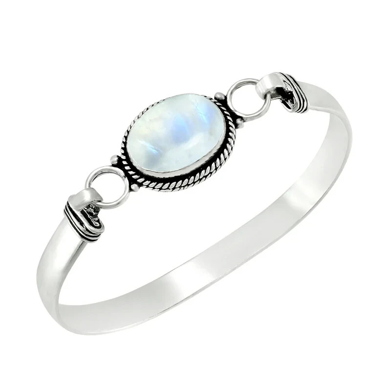 Rainbow Moonstone Gemstone 925 Sterling Silver Bracelet Cuff