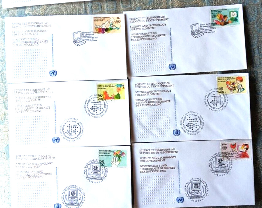 SCIENCE & TECHNOLOGY 1992 COMPLETE SET SINGLES UNITED NATIONS 6 FDCS UNADDR