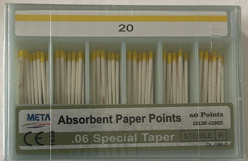 Dental META Absorbent Paper Points Endo Taper .06 #20 Color Coded 60/Pack