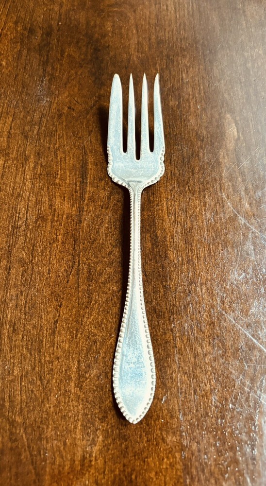 Beaded MEAT FORK EXTRA PLATE COIN SILVER ~ 8"
