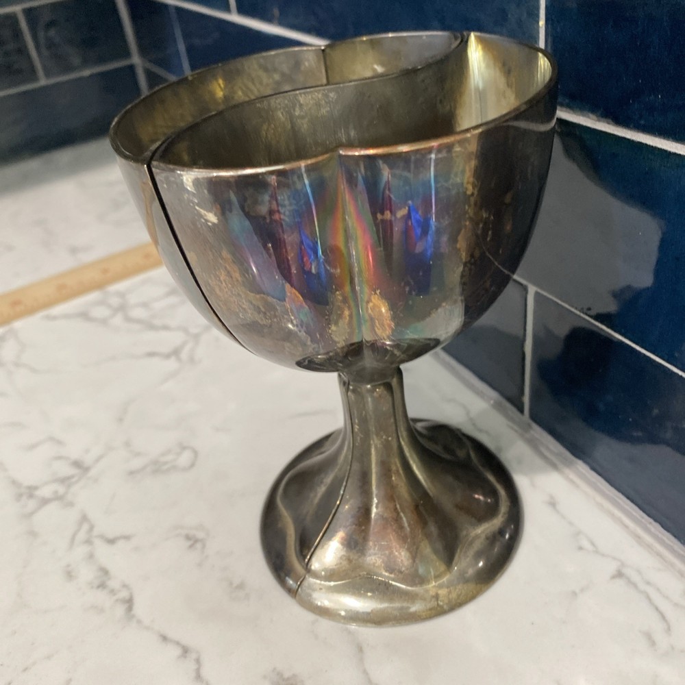 VTG Silver Plated Double Heart Wedding Anniversary Split Chalice GOBLETS 5.5”