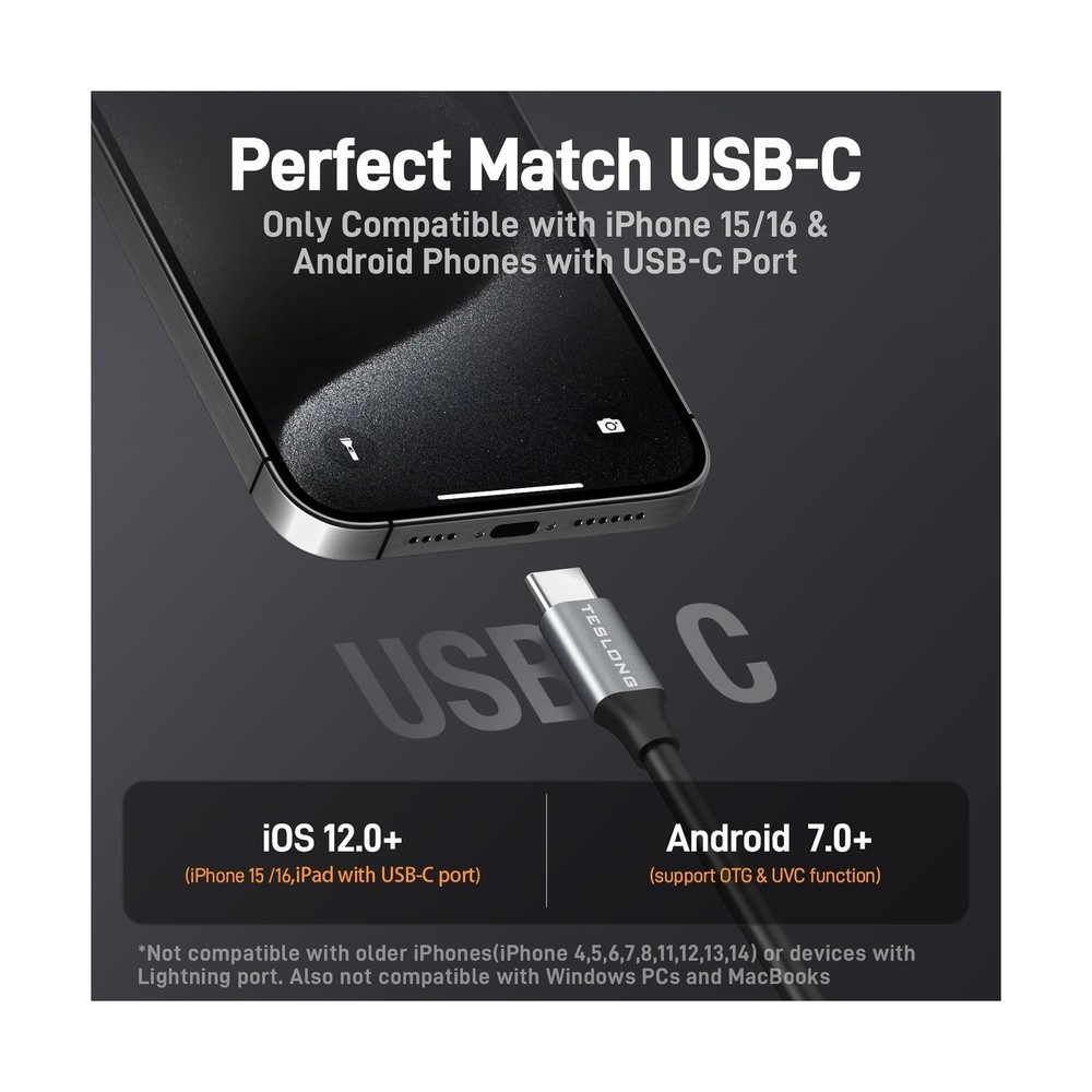 Teslong Two-Way Articulating Borescope with Light, USB-C Endoscope Inspection...