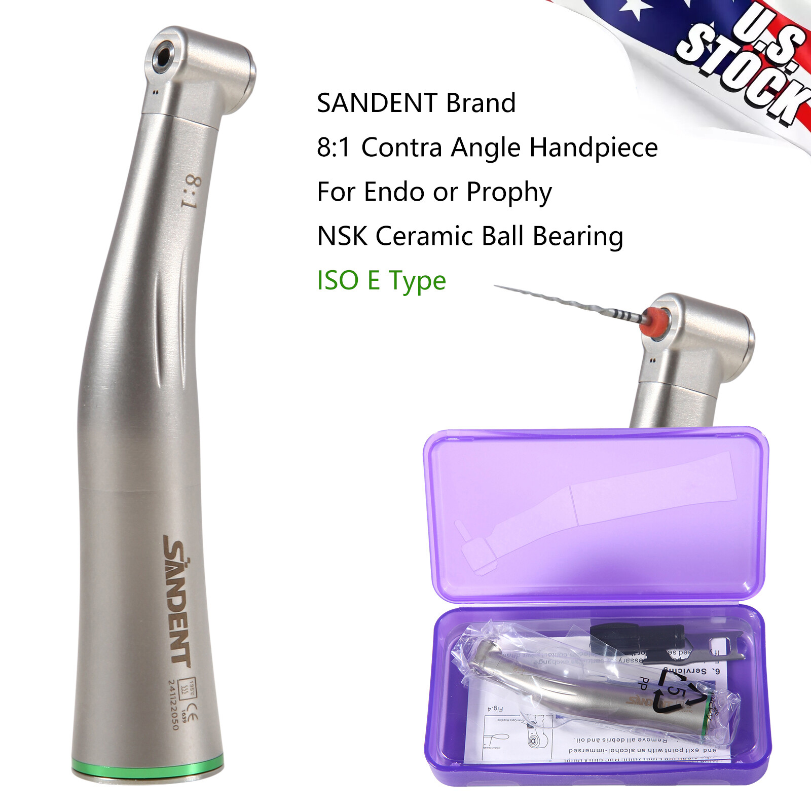Dental Endo Handpiece 8:1 Contra Angle Endodontic Mini Head Fit Dentsply E Type