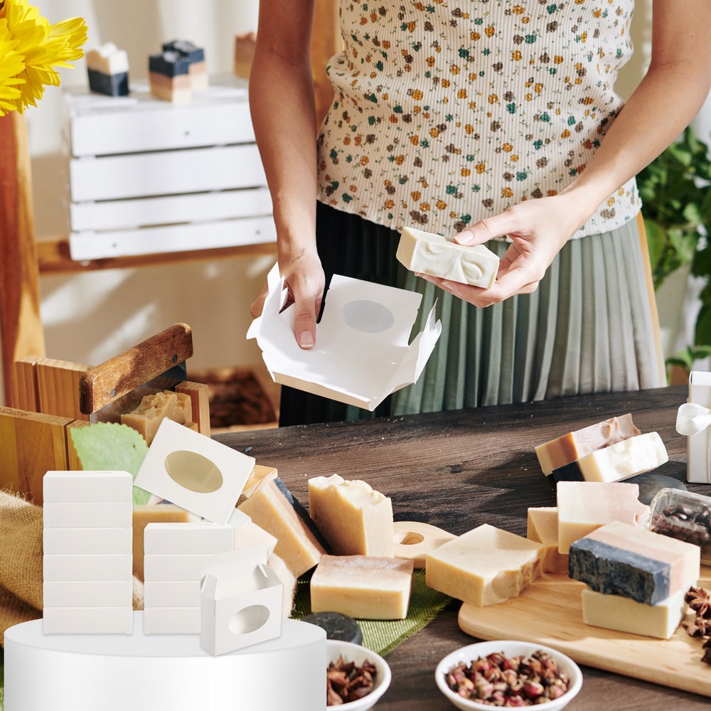 30Pack 3.5"x2.5"x1" Paper Soap Box with Window Soap Boxes Rectangle Silver