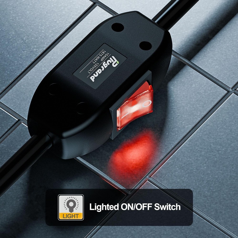 Inline On/Off Switch Extension Cord, Plugrand 3-Prong Household Switchable Power
