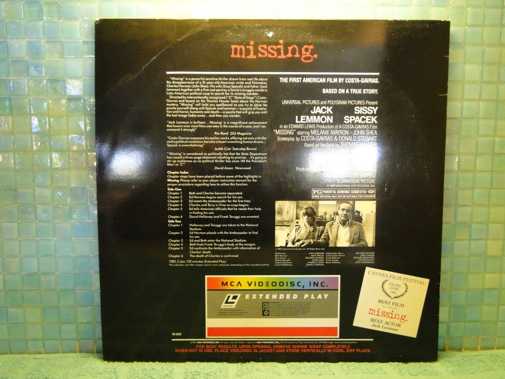 Missing Jack Lemmon Sissy Spacek Extended Play Laserdisc -EXTRA LDs SHIP FREE