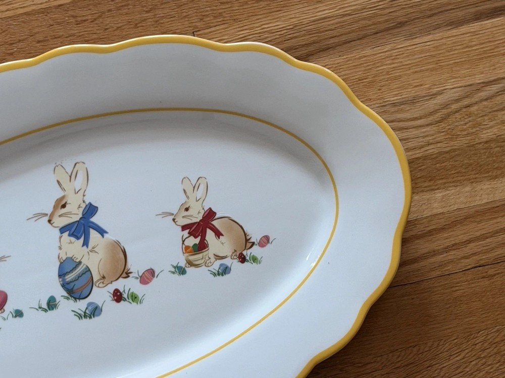 Easter Bunny Platter Williams Sonoma Ceramic Oval 12 Inch Multicolor