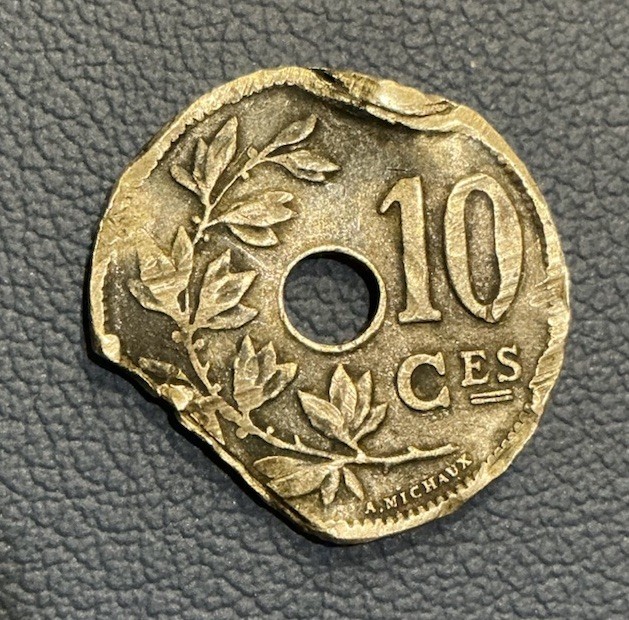 1920 Belgium 20 Centimes - Nice Large Clipped Planchet Error