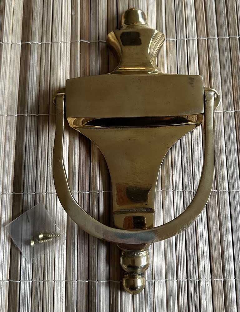 Vintage Solid Brass Entry Door Knocker Engravable ? 8.5” x 5” Classic Shield