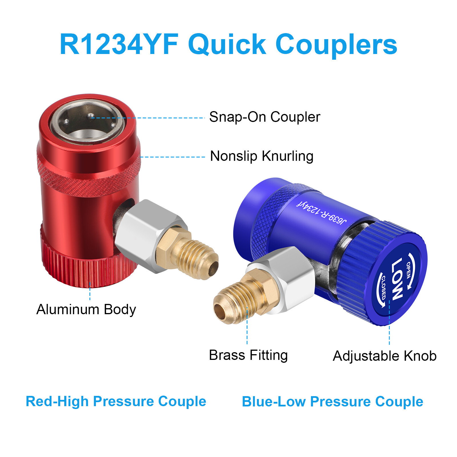 Car A/C R1234YF Quick Coupler Adapter Set with Self-Sealing & Puncture Can Tap