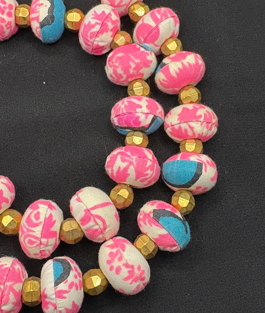 Fabric Wrapped Beaded Necklace