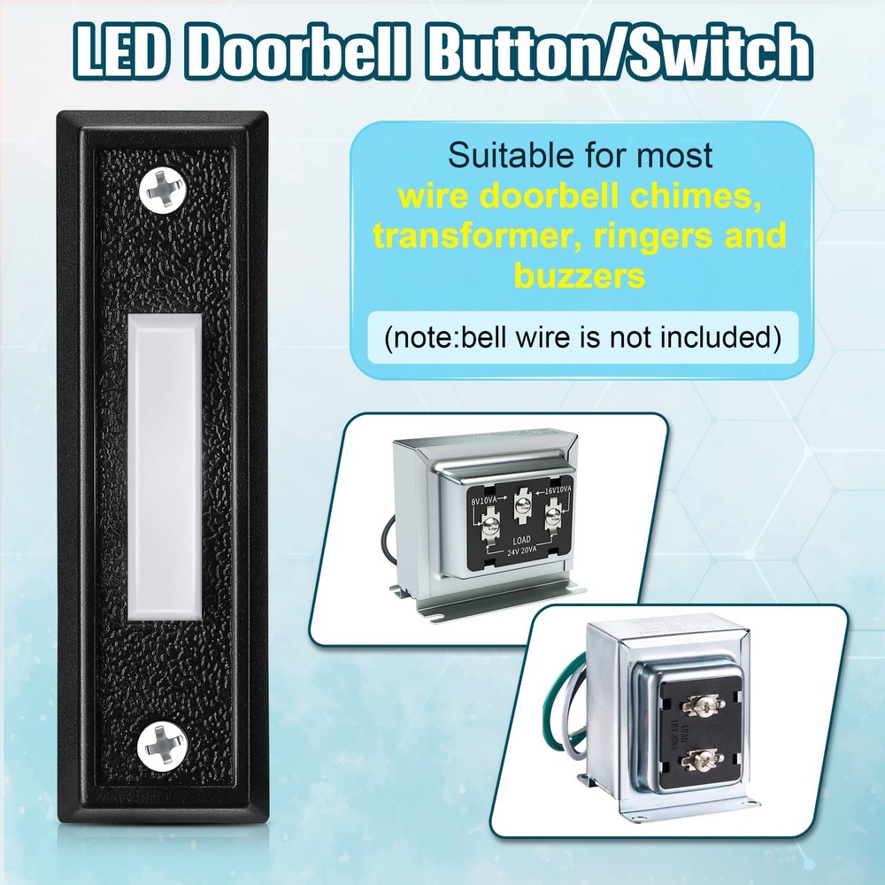 Lighted Doorbell Button - 2 Pack, Wall Mounted in Black and White