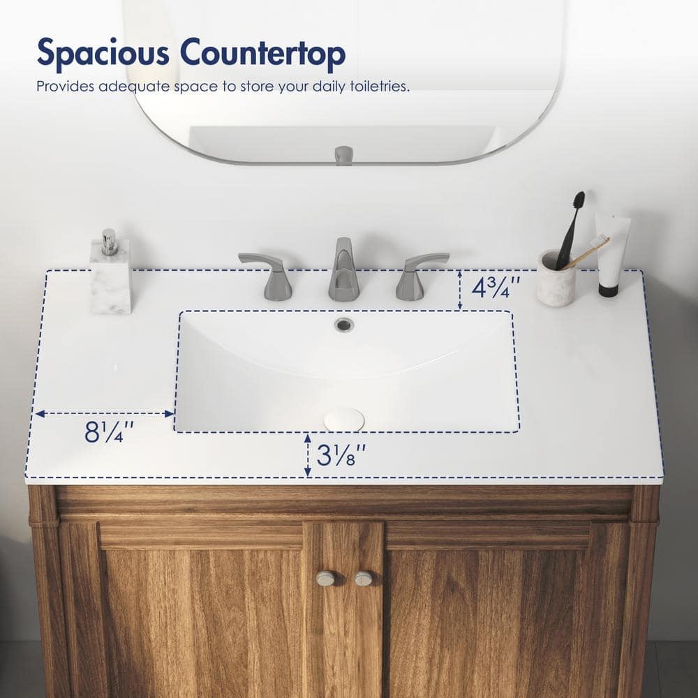 Eridanus Tucson 36"x18" Vitreous China Vanity Top White Single Sink 3-Hole 8"