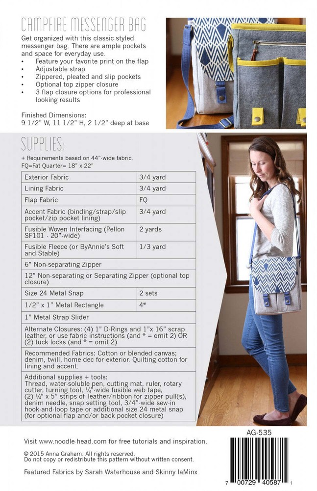 Campfire Messenger Bag Pattern by Noodlehead