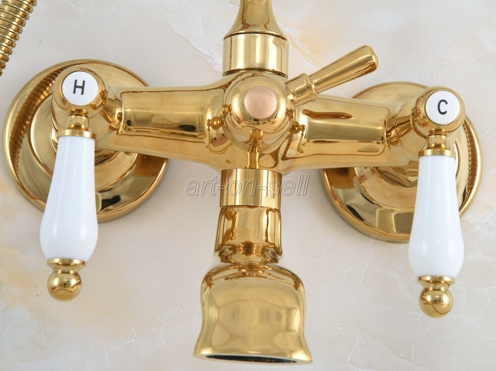 Gold Color Brass Bathroom Clawfoot Bath Tub Faucet w/ Handheld Shower ana902