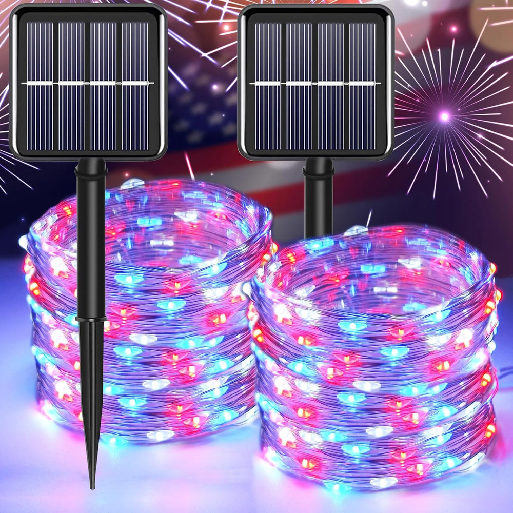 Red White Blue Solar String Lights2pack Each 100led 33ft Patriotic Lightsmemory