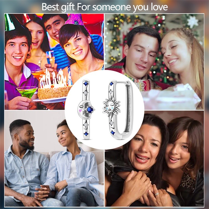 KUNSIR 925 Sterling Silver Star and Moon Square Hoop Earrings for Women Gifts