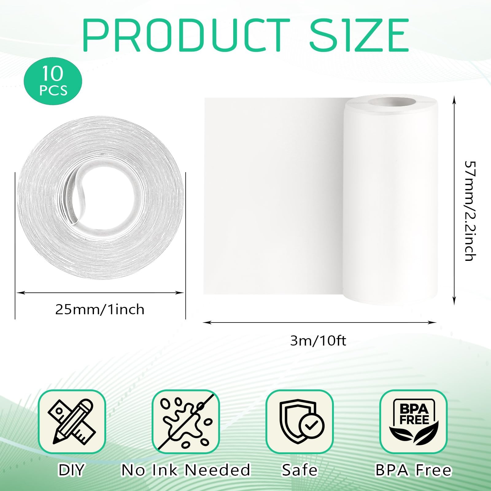 10 Rolls Mini Thermal Printer Sticker Paper, 57 X 25mm Self-Adhesive Thermal ...