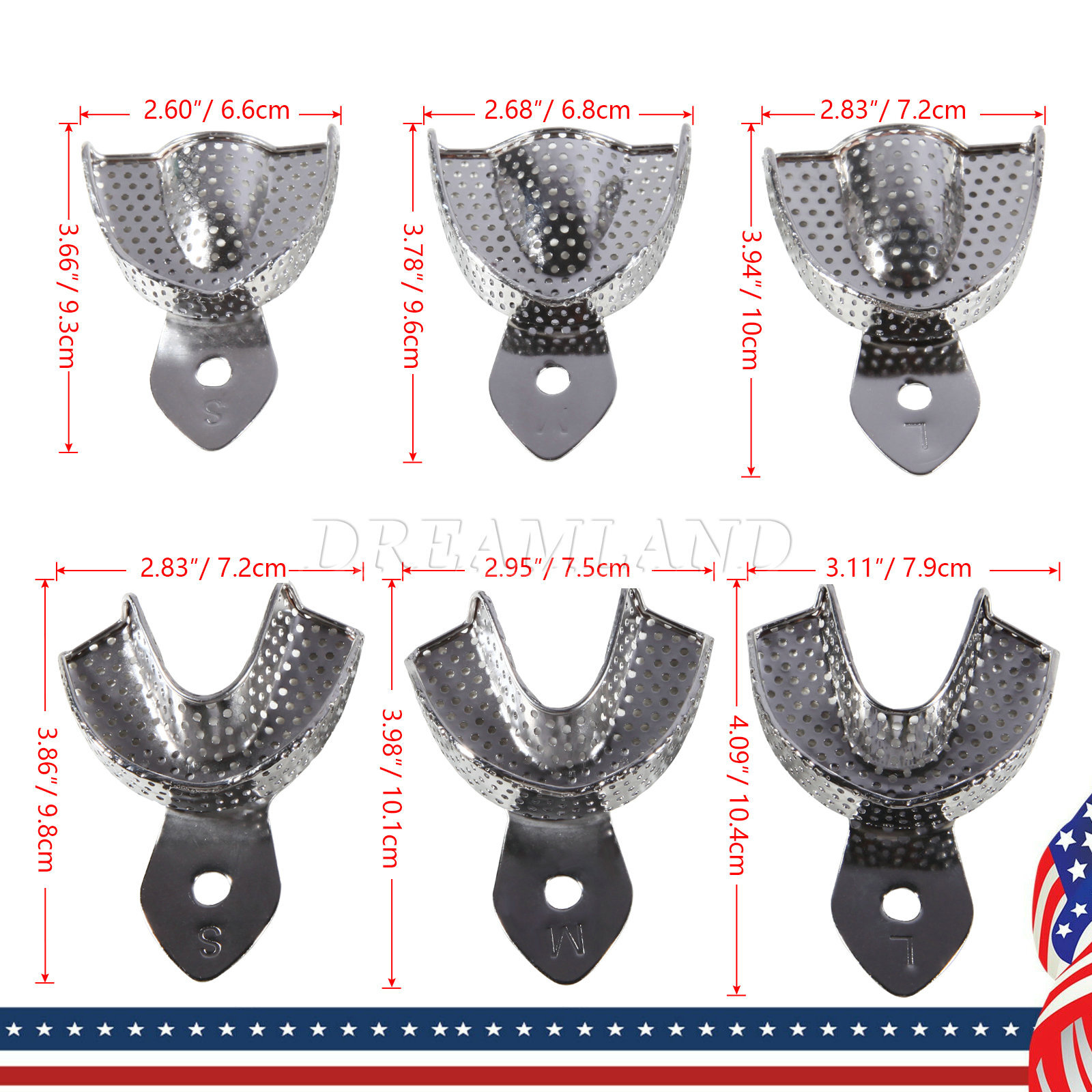 Metal Dental Impression Trays set Perforated Upper & Lower Denture Edentulous