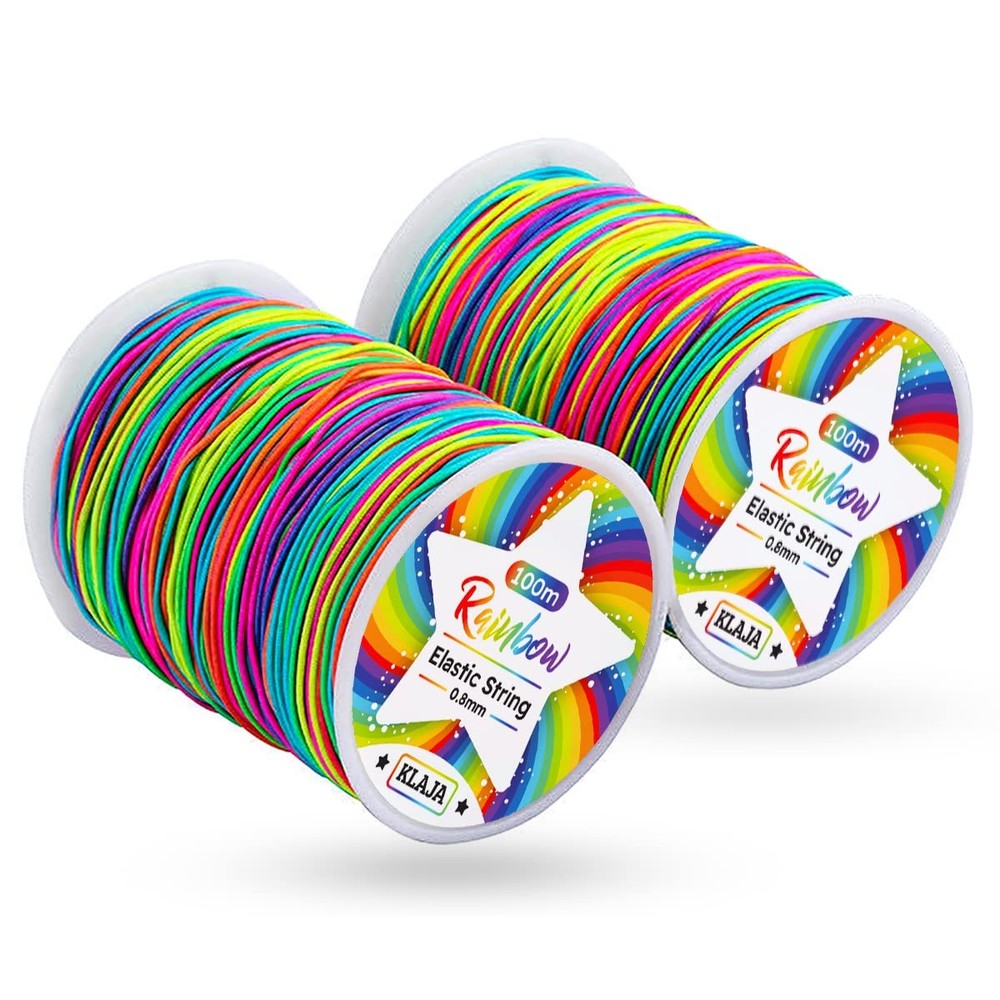 2 Rolls of Rainbow Elastic String for Bracelets, 200m Stretchy