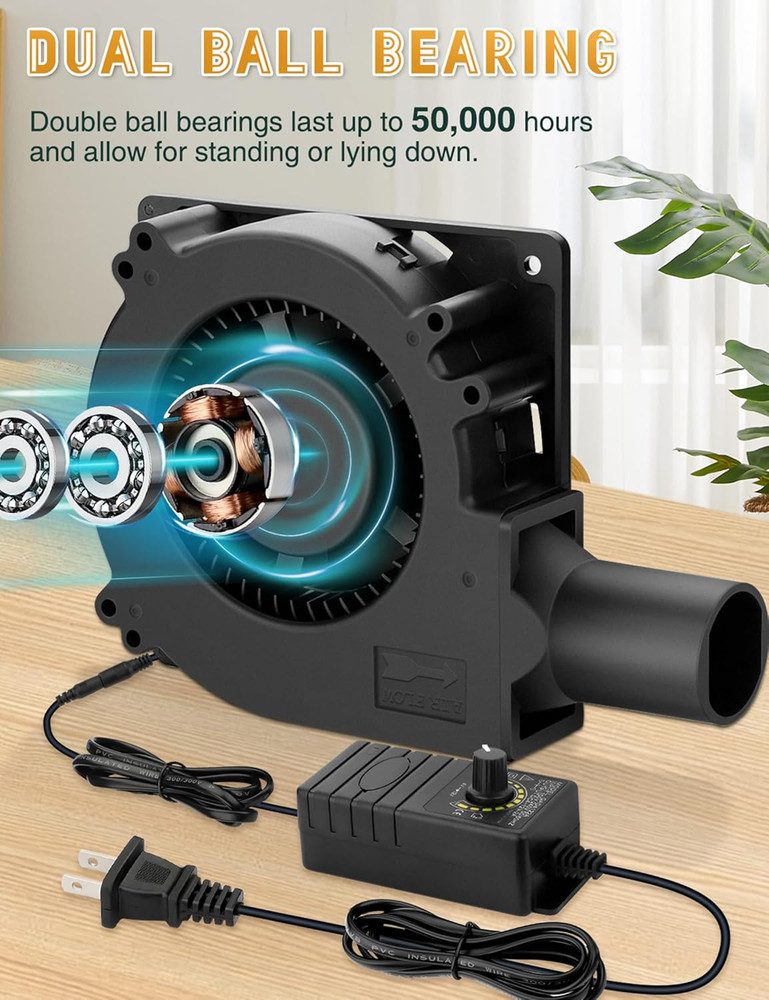 120Mm BBQ 12V Blower Fan with 110V-240V AC Plug Variable Speed Controller, Squir