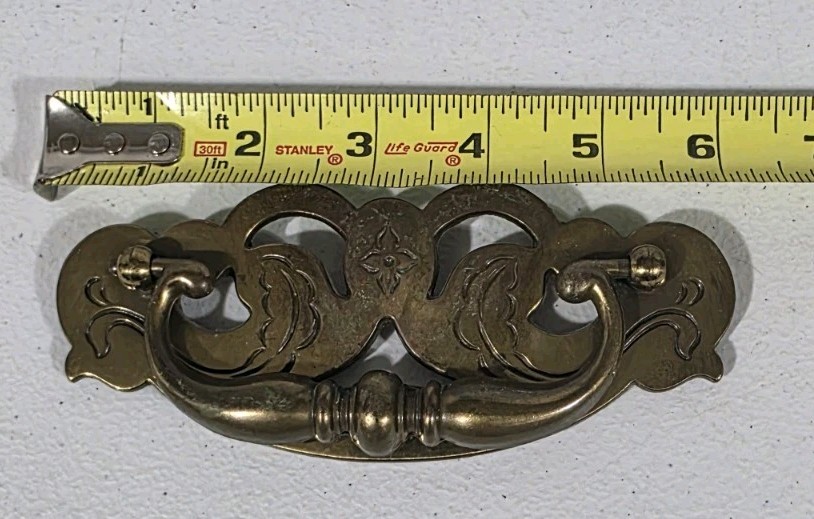 Vintage Brass Ornate Drawer Pull Bail Handle 6” Single No Screws