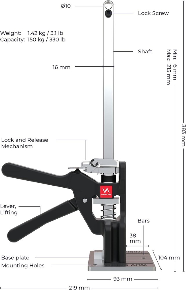 Handheld Jack Clamp 330lbs Labor Saving Adjustable Lifting Tool One Hand Silver