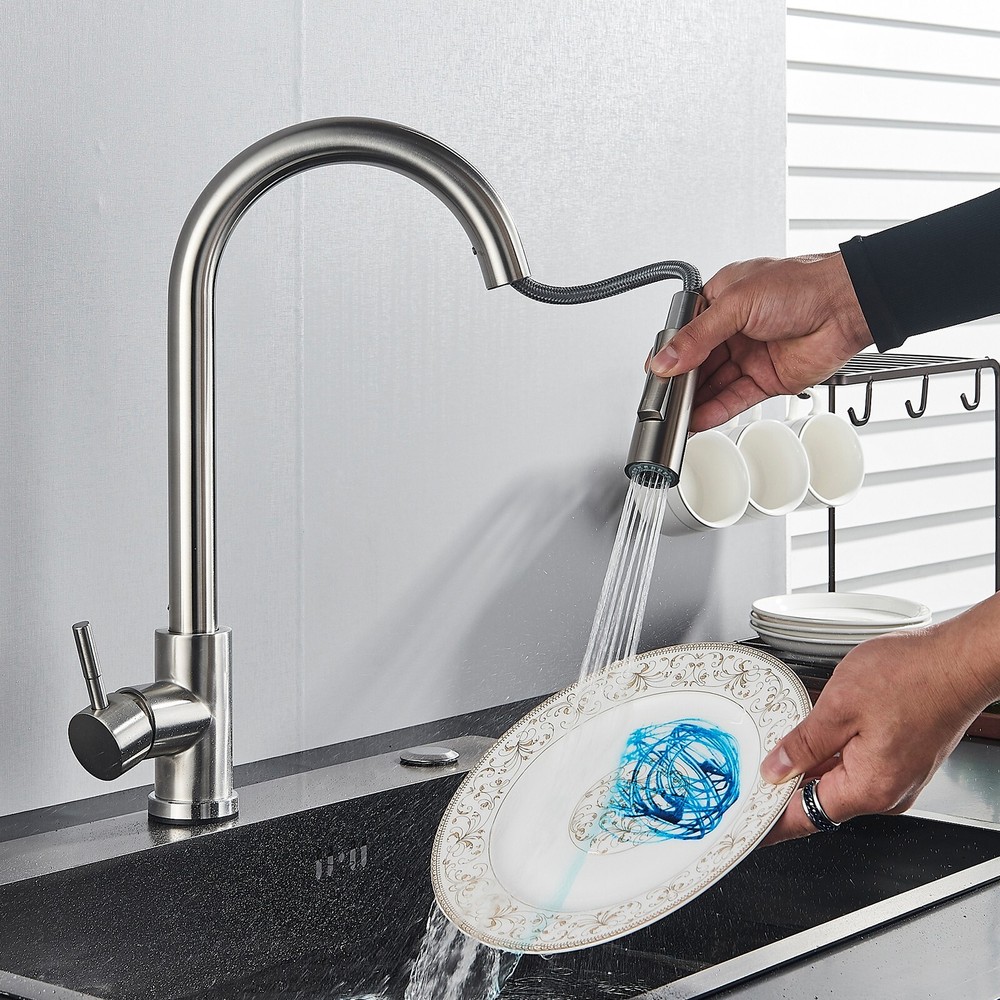 Brushed Nickel Touch Sensor Kitchen Faucet Sink Pull Down Sprayer Single Handle