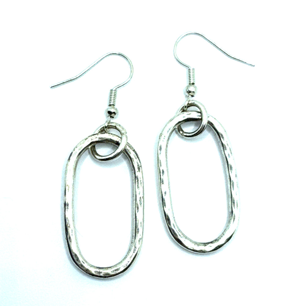 Brighton Circle Oval 2-Hoops Brushed Hammered Silver Tone Custom Earrings