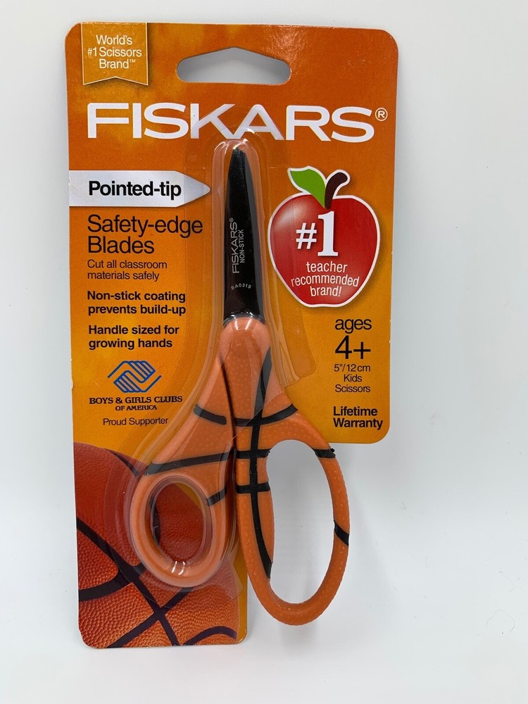 Fiskars point tip safety scissors ages 4 and up basketball