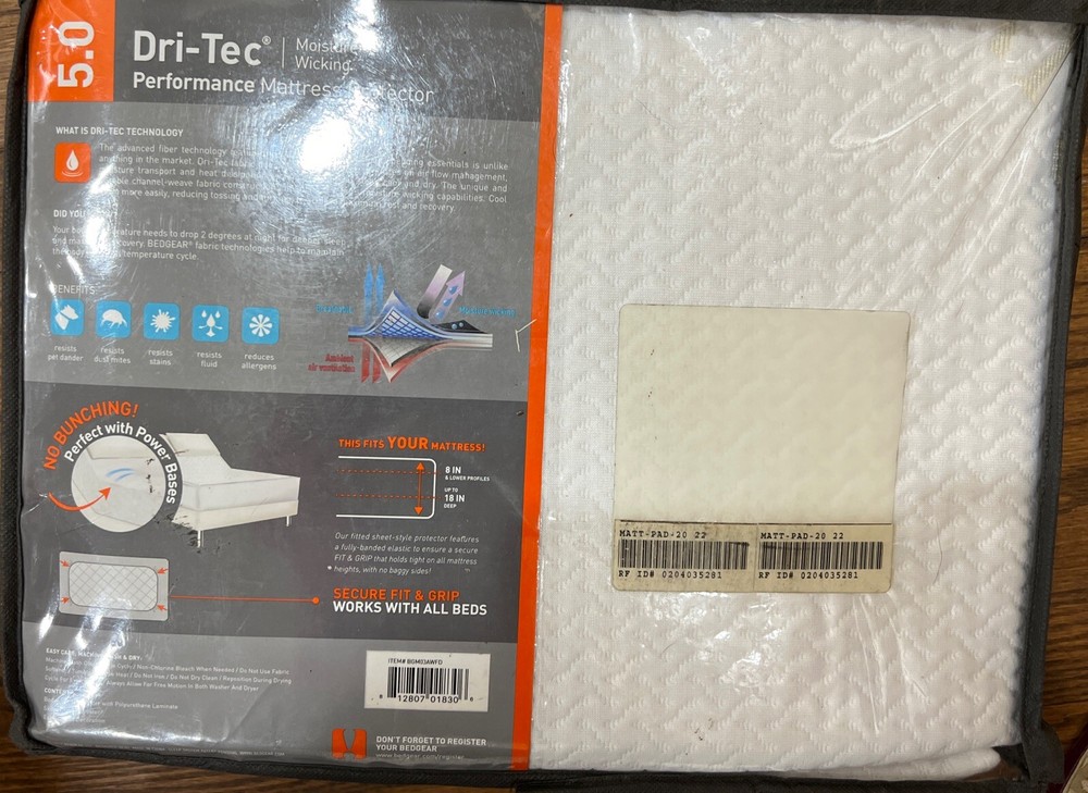 BEDGEAR Dri-Tec Performance Mattress Protector Wicking Split CALIFORNIA KING