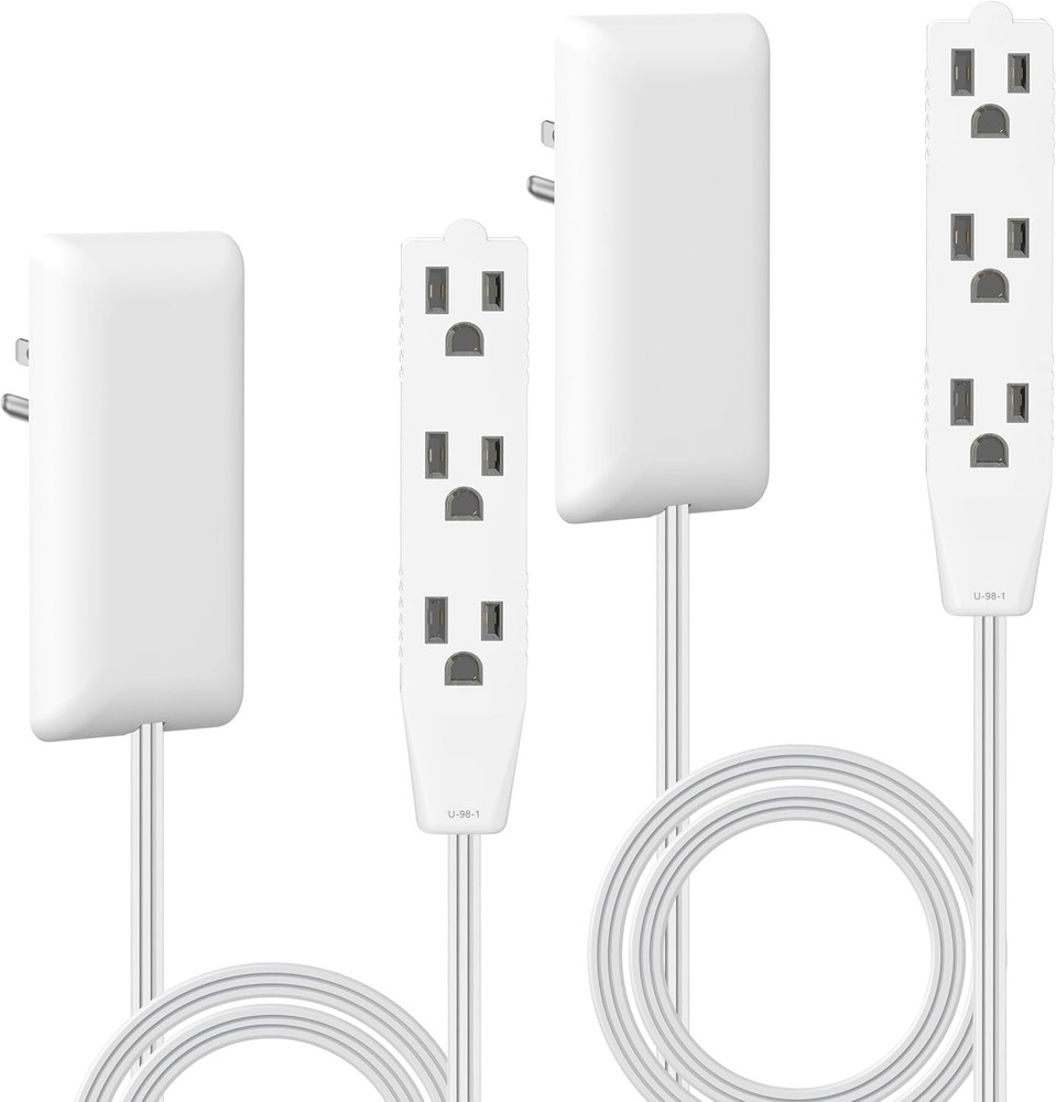 LIDER Flat-Face Outlet Extender with 3 Receptacles, Ultra-Thin 2 Pack, White