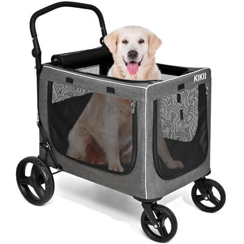 Extra Large Dog Stroller for Large & Medium Dogs, Adjustable Without tray Grey