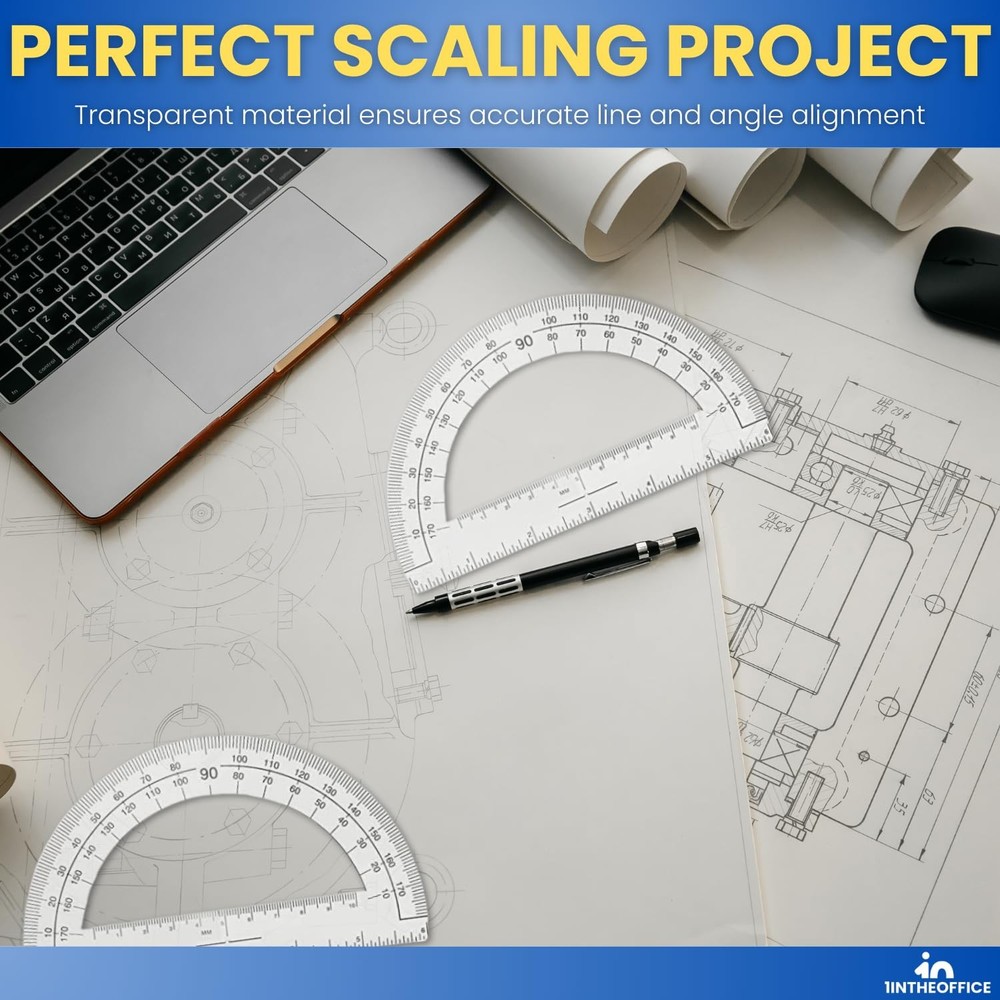 6 Pack 6 Inch Plastic Protractor for Geometry Clear Protractor 180 Degrees