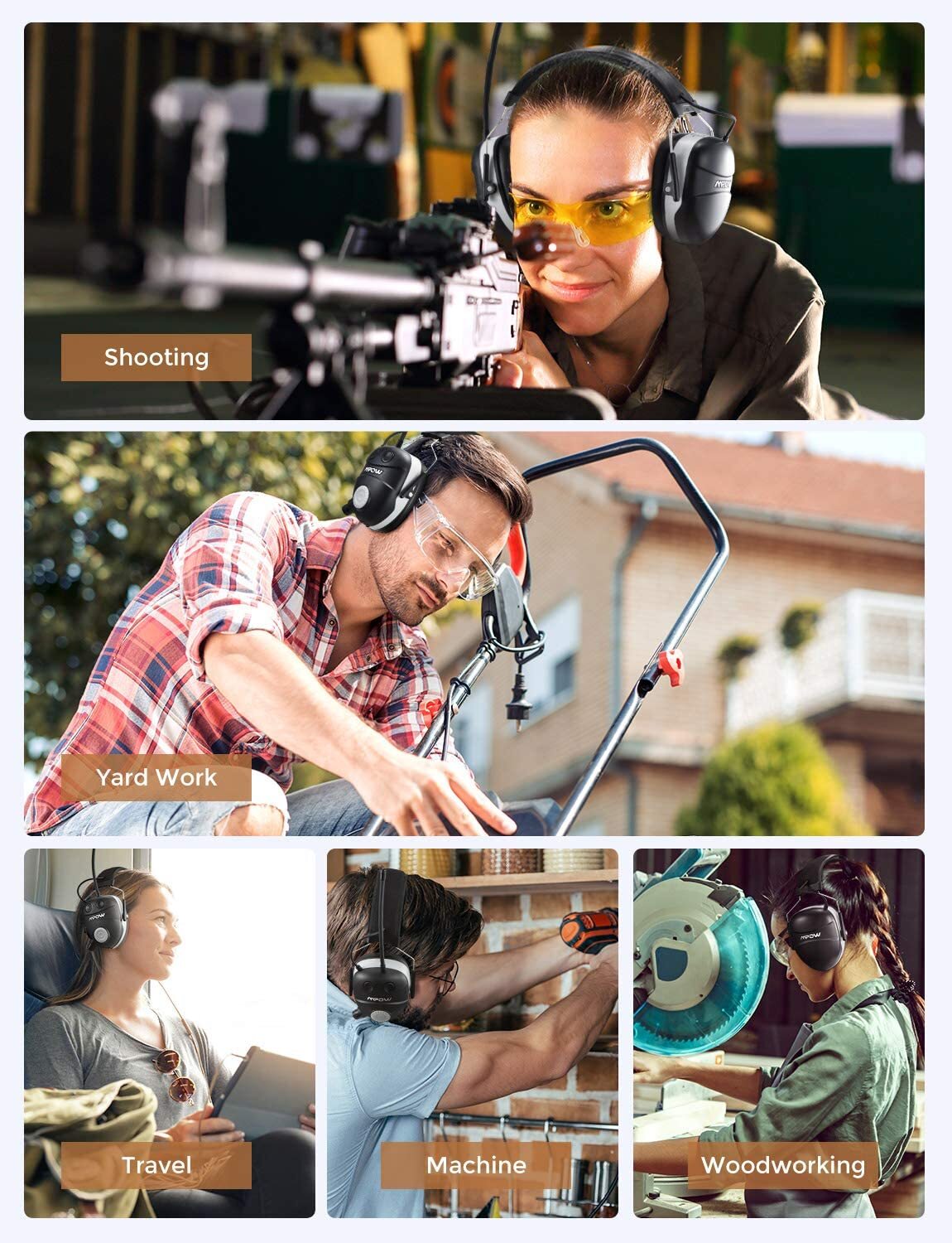 Mpow AM/FM Radio Ear Protection Bluetooth Headphone NRR 29dB For Mowing Shooting