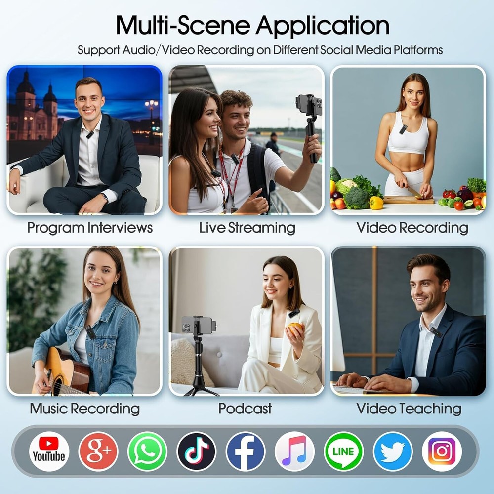 2 Pack Wireless Lavalier Microphone for iPhone iPad Android, Active Noise Reduct